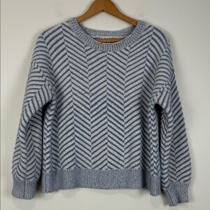 ICHI Women's Medium Sweater Blue White Herringbone Soft Crewneck Coastal Europe